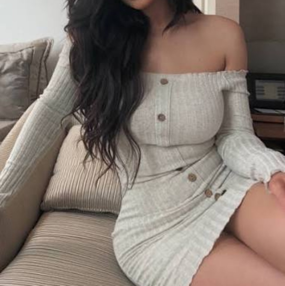 Grey Ribbed Button Detail Dress - Picture 1 of 4